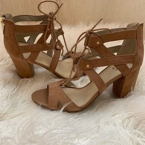 BOGO 50% off Circus Brand Chunky Lace Up Heels Tan